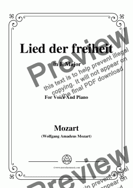page one of Mozart-Lied der freiheit,in E Major,for Voice and Piano