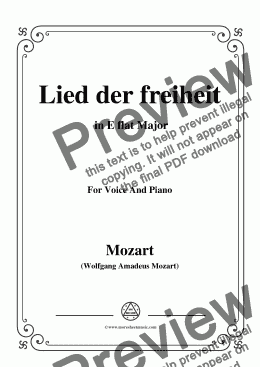 page one of Mozart-Lied der freiheit,in E flat Major,for Voice and Piano