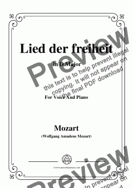 page one of Mozart-Lied der freiheit,in D Major,for Voice and Piano