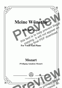 page one of Mozart-Meine wünsche,in B flat Major,for Voice and Piano