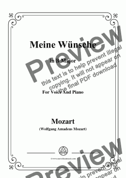 page one of Mozart-Meine wünsche,in B Major,for Voice and Piano