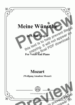 page one of Mozart-Meine wünsche,in A flat Major,for Voice and Piano