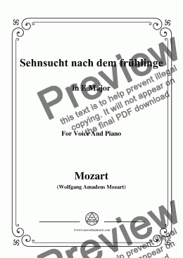 page one of Mozart-Sehnsucht nach dem frühlinge,in E Major,for Voice and Piano