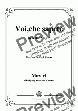 page one of Mozart-Voi,che sapete,in B flat Major,for Voice and Piano