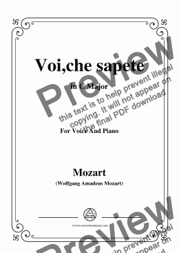 page one of Mozart-Voi,che sapete,in C Major,for Voice and Piano