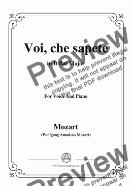 page one of Mozart-Voi,che sapete,in D flat Major,for Voice and Piano