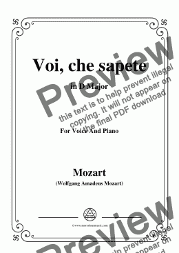 page one of Mozart-Voi,che sapete,in D Major,for Voice and Piano