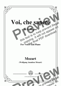 page one of Mozart-Voi,che sapete,in G Major,for Voice and Piano