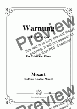page one of Mozart-Warnung,in G flat Major,for Voice and Piano