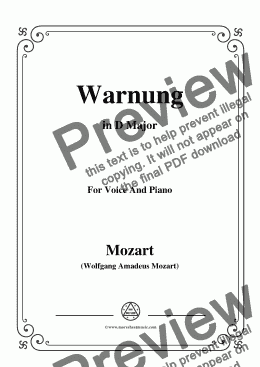page one of Mozart-Warnung,in D Major,for Voice and Piano