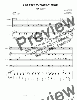 page one of The Yellow Rose Of Texas (with "Dixie") (for Brass Quartet and Piano - Alternate Version)