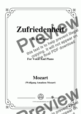 page one of Mozart-Zufriedenheit,in A Major,for Voice and Piano