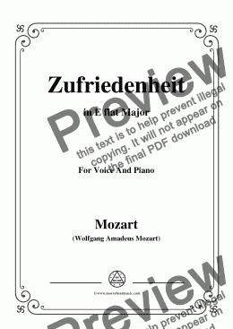 page one of Mozart-Zufriedenheit,in E flat Major,for Voice and Piano
