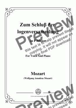 page one of Mozart-Zum Schluβ der logenversammlung,in F Major,for Voice and Piano