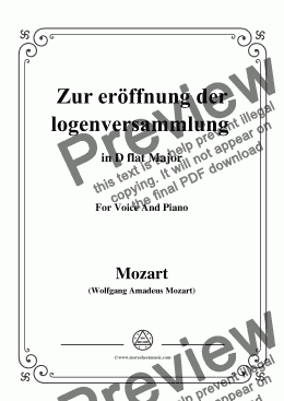 page one of Mozart-Zur eröffnung der logenversammlung,in D flat Major,for Voice and Piano