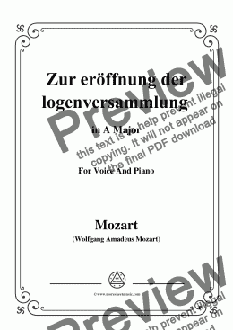 page one of Mozart-Zur eröffnung der logenversammlung,in A Major,for Voice and Piano