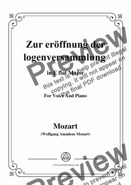 page one of Mozart-Zur eröffnung der logenversammlung,in E flat Major,for Voice and Piano