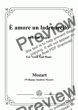 page one of Mozart-È amore un ladroncello,from 'Cosi fan tutte',in B flat Major,for Voice and Piano
