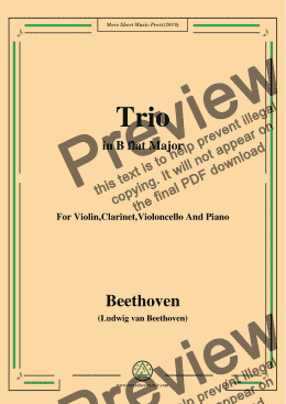 page one of Beethoven-Trio Op.11,in B flat Major,for Violin,Clarinet,Violoncello And Pno