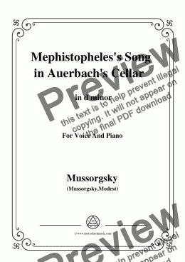 page one of Mussorgsky-Mephistopheles's Song in Auerbach's Cellar in d minor,for Voice&Pno