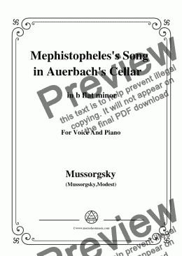 page one of Mussorgsky-Mephistopheles's Song in Auerbach's Cellar in b flat minor,for Voice&Pno