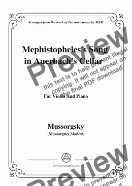 page one of Mussorgsky-Mephistopheles's Song in Auerbach's Cellar,for Violin and Piano