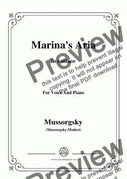 page one of Mussorgsky-Marina's Aria,from 'Boris Godunov',in e minor,for Voice and Piano,for Voice&Pno