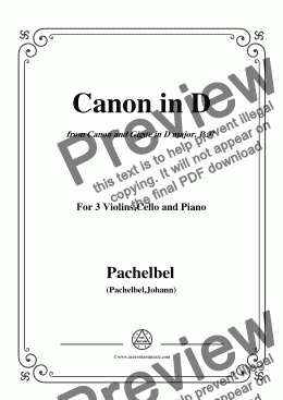 page one of Pachelbel-Canon in D,P.37,No.1,for 3 Violins,Cello and Piano