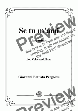 page one of Pergolesi-Se tu m'ami in g minor,for Voice&Piano