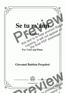 page one of Pergolesi-Se tu m'ami in b minor,for Voice&Piano