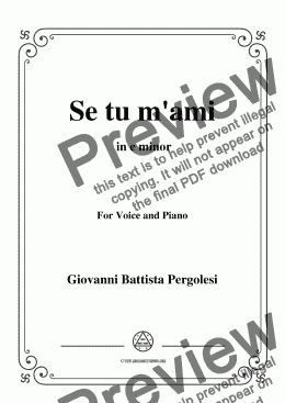 page one of Pergolesi-Se tu m'ami in e minor,for Voice&Piano