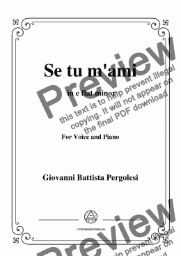 page one of Pergolesi-Se tu m'ami in e flat minor,for Voice&Piano