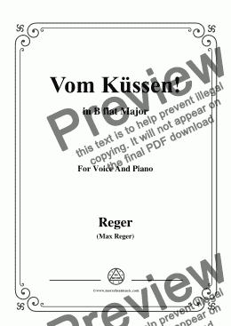 page one of Reger-Vom Küssen in B flat Major,for Voice&Piano