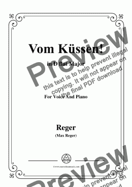 page one of Reger-Vom Küssen in D flat Major,for Voice&Piano