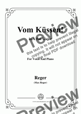 page one of Reger-Vom Küssen in A flat Major,for Voice&Piano