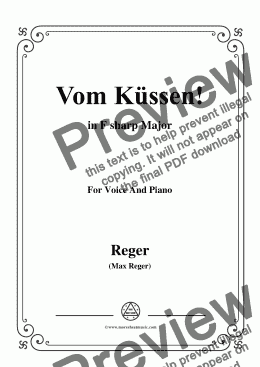 page one of Reger-Vom Küssen in F sharp Major,for Voice&Piano