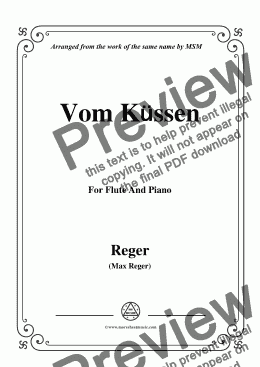 page one of Reger-Vom Küssen,for Flute and Piano - Score and parts