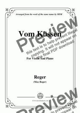 page one of Reger-Vom Küssen,for Violin and Piano