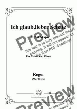 page one of Reger-Ich glaub,lieber Schatz in E flat Major,for Voice&Piano