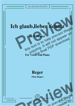page one of Reger-Ich glaub,lieber Schatz in F Major,for Voice&Piano