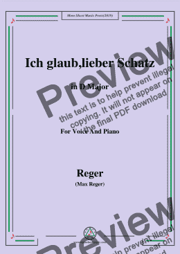 page one of Reger-Ich glaub,lieber Schatz in D Major,for Voice&Piano