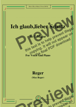 page one of Reger-Ich glaub,lieber Schatz in C Major,for Voice&Piano