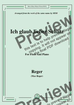 page one of Reger-Ich glaub,lieber Schatz,for Flute and Piano