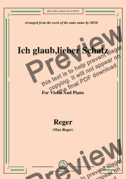 page one of Reger-Ich glaub,lieber Schatz,for Violin and Piano