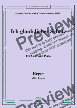 page one of Reger-Ich glaub,lieber Schatz,for Cello and Piano