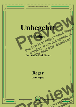 page one of Reger-Unbegehrt in f minor,for Voice&Pno