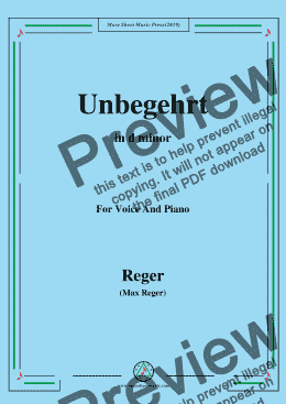page one of Reger-Unbegehrt in d minor,for Voice&Pno