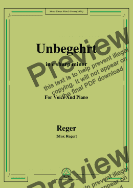 page one of Reger-Unbegehrt in c sharp minor,for Voice&Pno