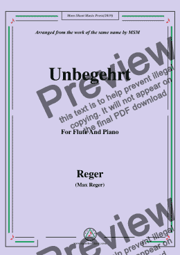 page one of Reger-Unbegehrt,for Flute and Piano