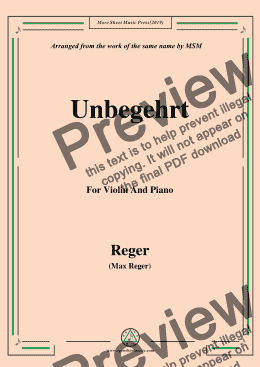 page one of Reger-Unbegehrt,for Violin and Piano